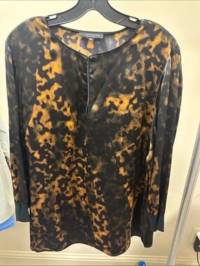 Lafayette 148 New York Black and Amber Abstract-Print Tunic